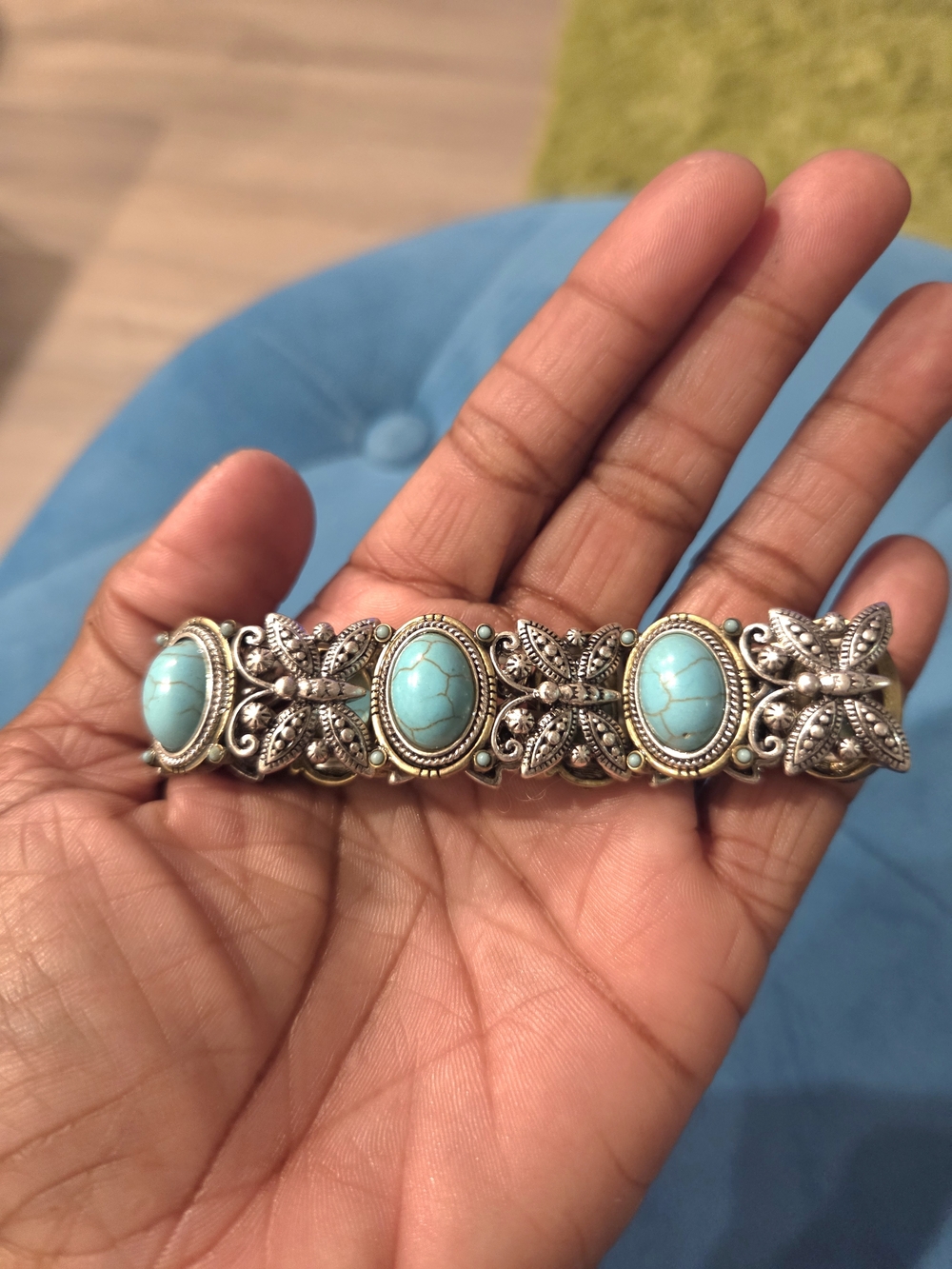 Turquoise Stone Silver-Tone Stretch Bracelet - Women Jewelry